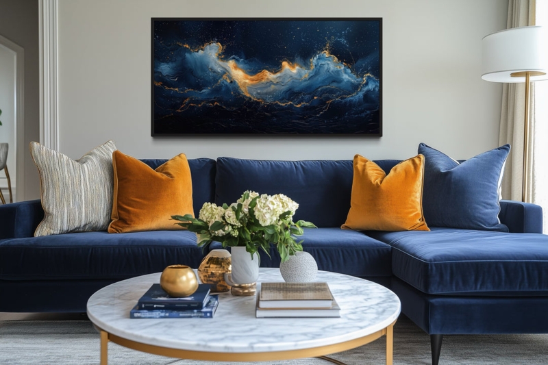 Oversized Wall Art: Abstract Gold Ocean Wave Canvas for Living Room