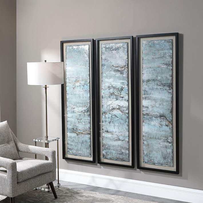Oversized Wall Art Set, Vertical Metal Panels with Shimmer