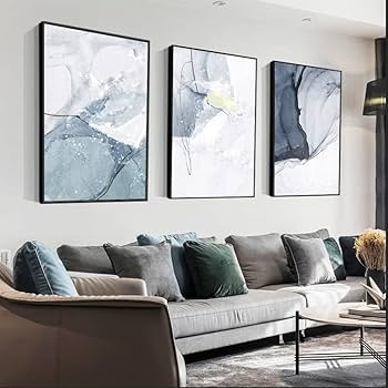 Oversized Wall Art Triptych Gold Accent Framed Abstract Canvas Prints