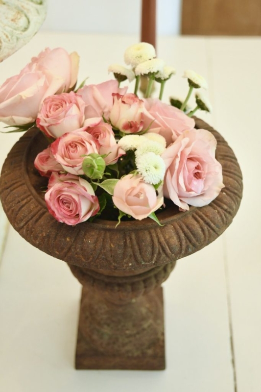 Oxidized Metal Urn Planter, Rustic Chic Floral Centerpiece Idea