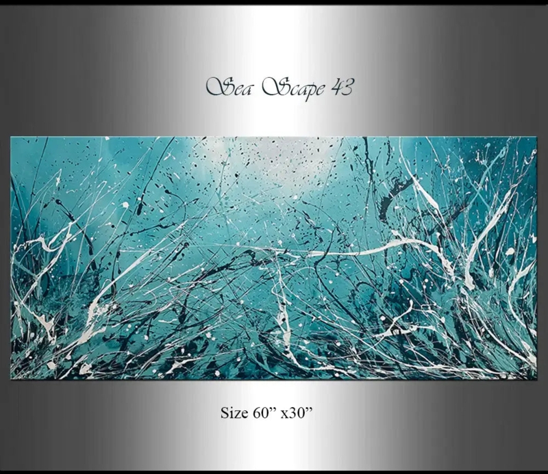 Painting Wide Aspect Ratio White Splatter Detail Drip Texture Coastal