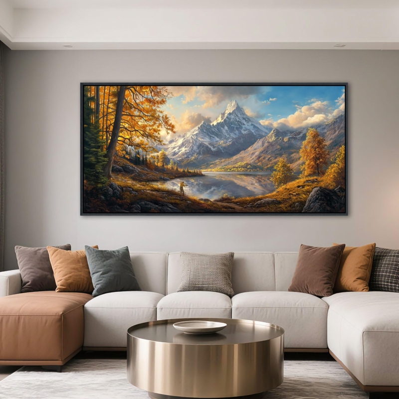 Panoramic Wall Art: Autumn Mountain Landscape with Warm Earth Tones.