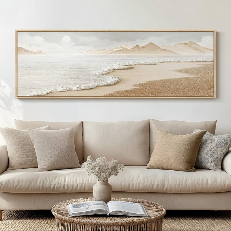 Panoramic Wall Art Horizontal Impasto Waves Minimalist Coastal Decor