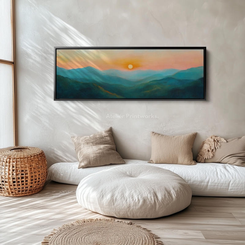 Panoramic Wall Art: Japandi Style Abstract Landscape with Earthy Tones.