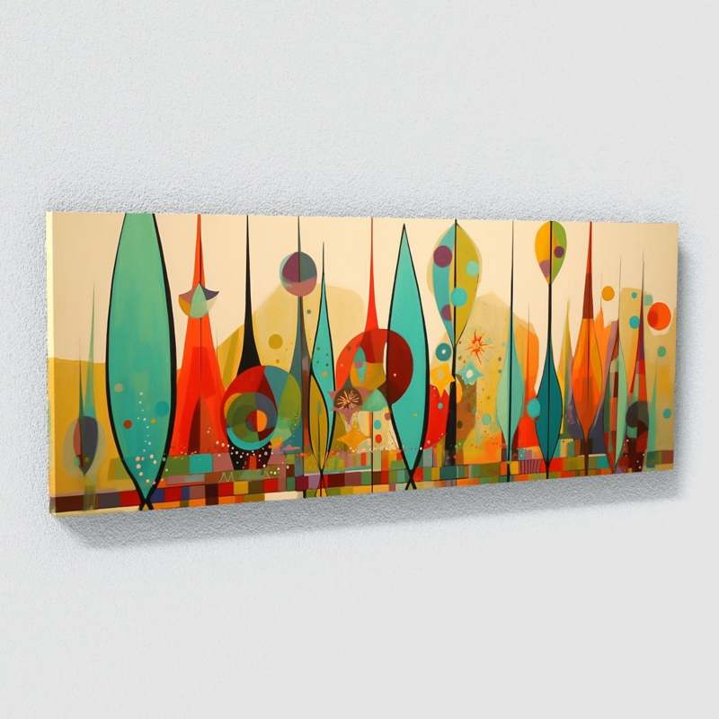 Panoramic Wall Art: Mid-Century Abstract Landscape Canvas, Atomic Style