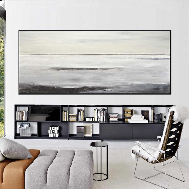 Panoramic Wall Art: Oversized Abstract Painting in Earth Toned Palette.