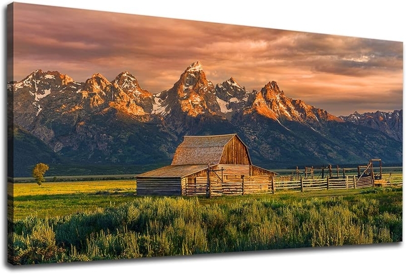 Panoramic Wall Art Rustic Farmhouse Grand Teton Moulton Barn Canvas