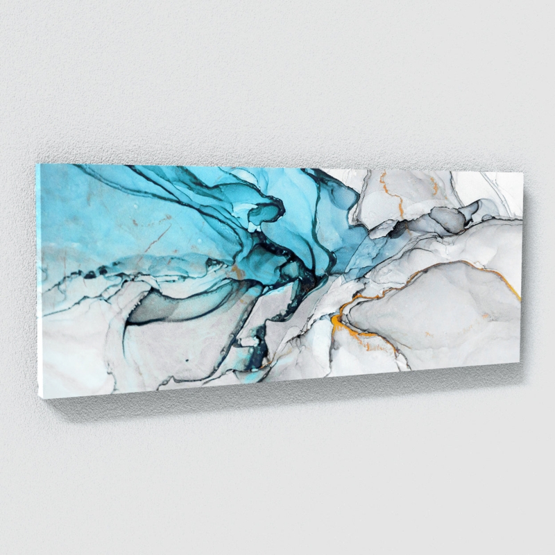 Panoramic Wall Art: Teal Marble Abstract Design with Gold Veining.
