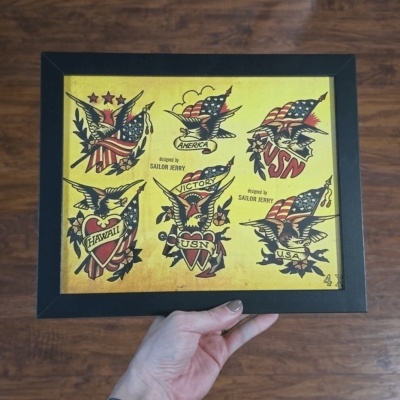Patriotic Framed Wall Art American Traditional Eagle Motifs Flash Print