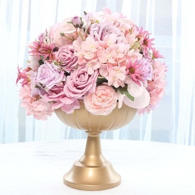 Pedestal Bowl Gold Ribbed Grecian Style Romantic Floral Centerpiece