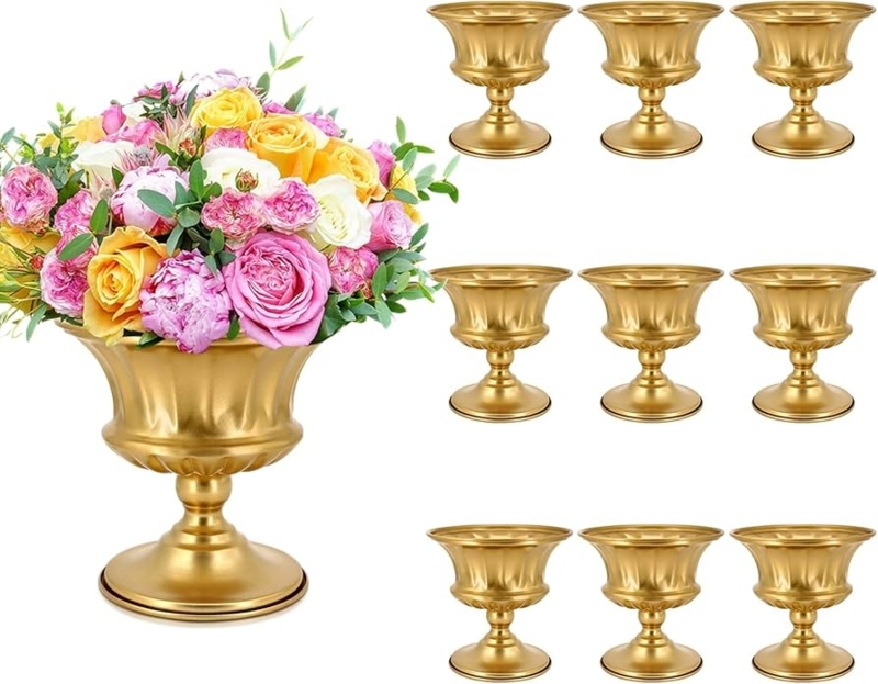 Pedestal Vase Fluted Design Gold Compote Bowl Centerpieces Set Of 10