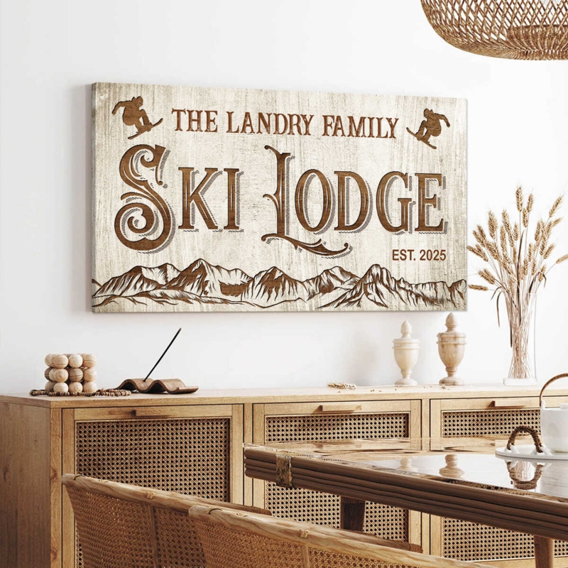 Personalized Canvas Wall Art: Custom Ski Lodge Family Sign