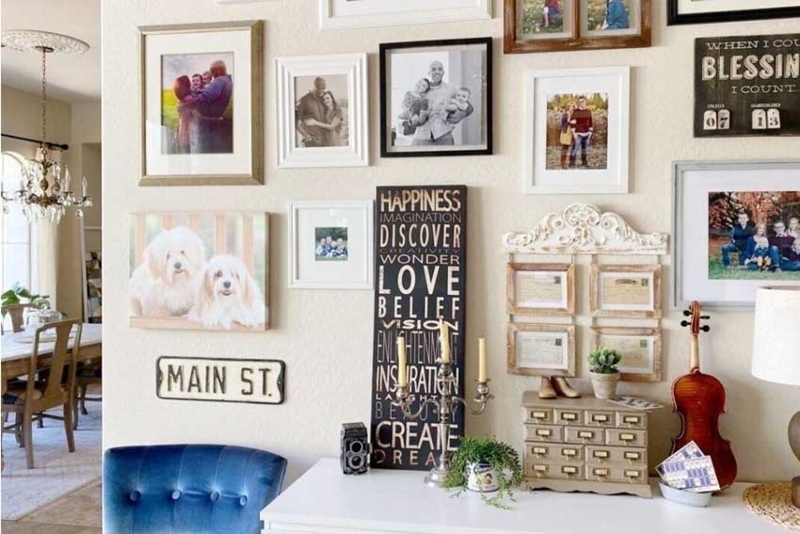 Personalized Gallery Wall, Eclectic Photo Layout, Farmhouse Decor Ideas