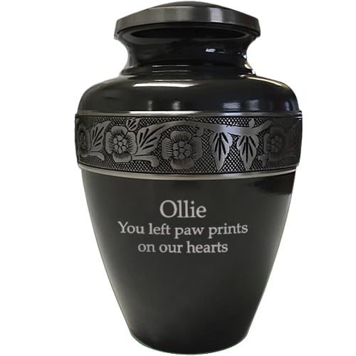 Pet Urn: Gunmetal Gray with Floral Relief Band