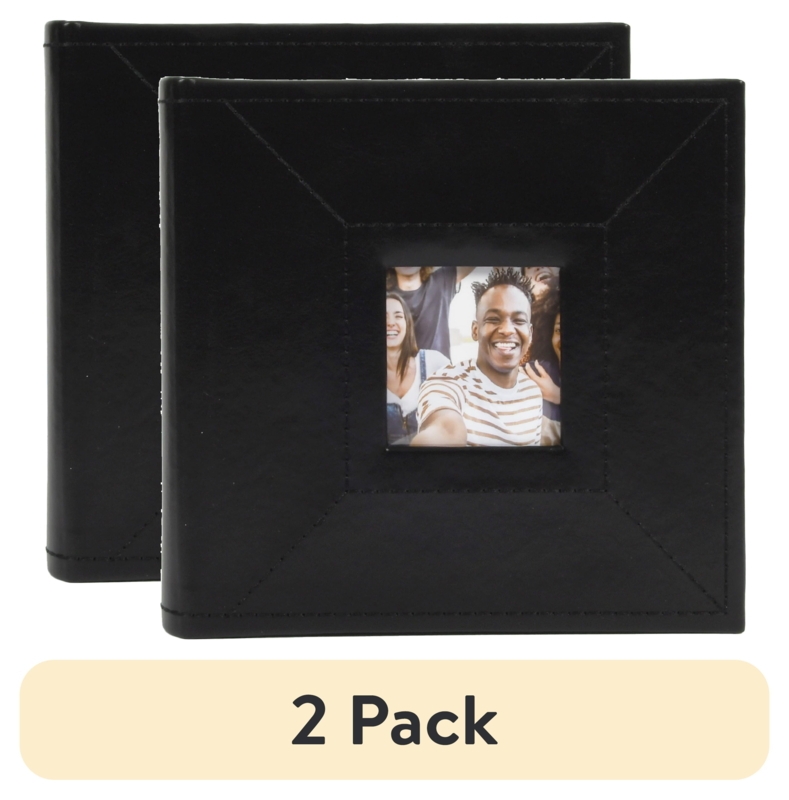 Photo Album 2-Pack with Stitched Detailing, Black Faux Leather Photo Album