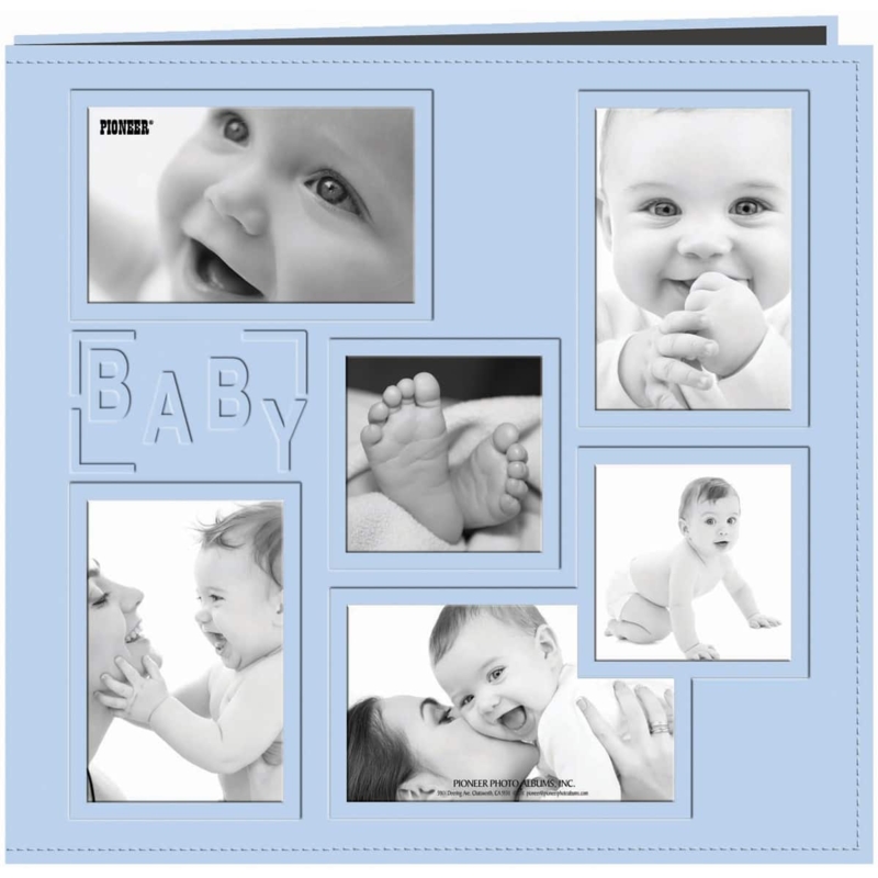 Photo Album Baby Blue Embossed Baby Text Collage Cover Post Bound