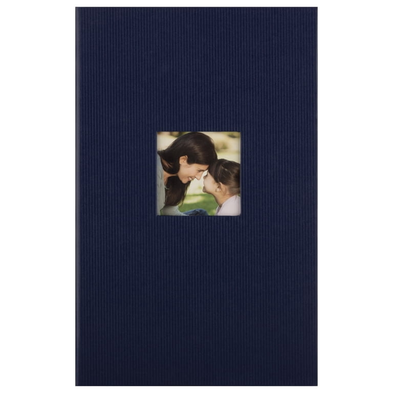 Photo Album Navy Blue Vertical Ribbed Texture Central Window Book Bound
