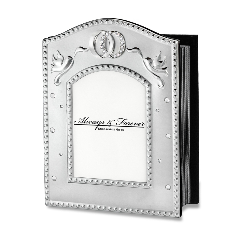 Photo Album Silver Interlocking Rings Beaded Border Arched Wedding Album
