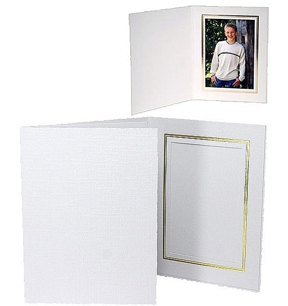 Photo Folder Gold Foil Border, Linen Texture Vertical Opening