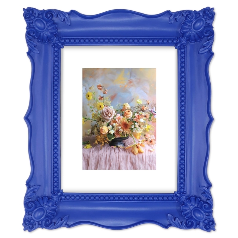 Picture Frame Cobalt Blue Ornate Scalloped Silhouette Matted vintage