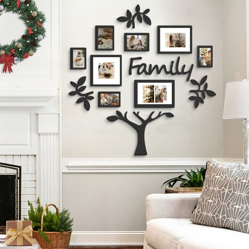 Picture Frame Collage with Tree Silhouette Design, Family Tree Wall Decor