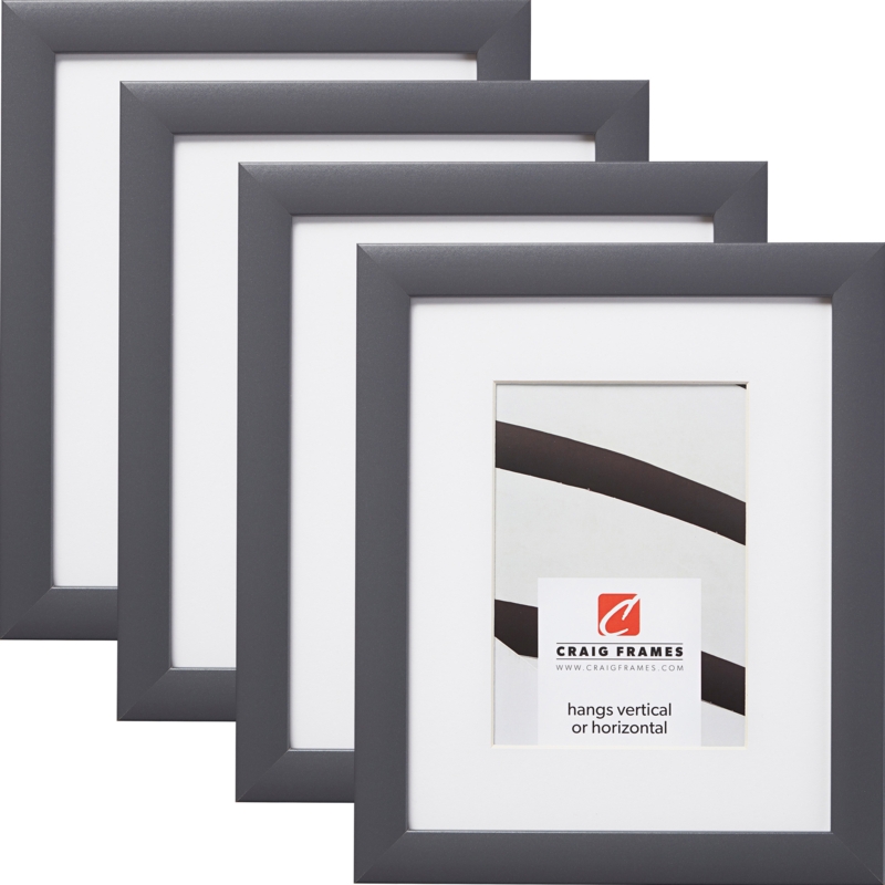 Picture Frame Dark Grey Finish White Mat Beveled Edge Matted Set
