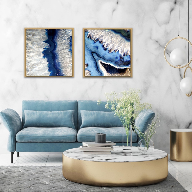 Picture Frame Floater Brass Gold Square for Blue Geode Wall Art Set