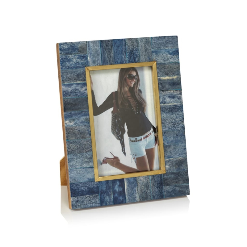 Picture Frame Indigo Blue Bone-Like Inlay Mosaic Gold Inner Trim