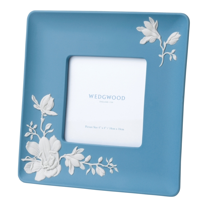 Picture Frame Jasperware Blue Ceramic Raised Floral Relief Square
