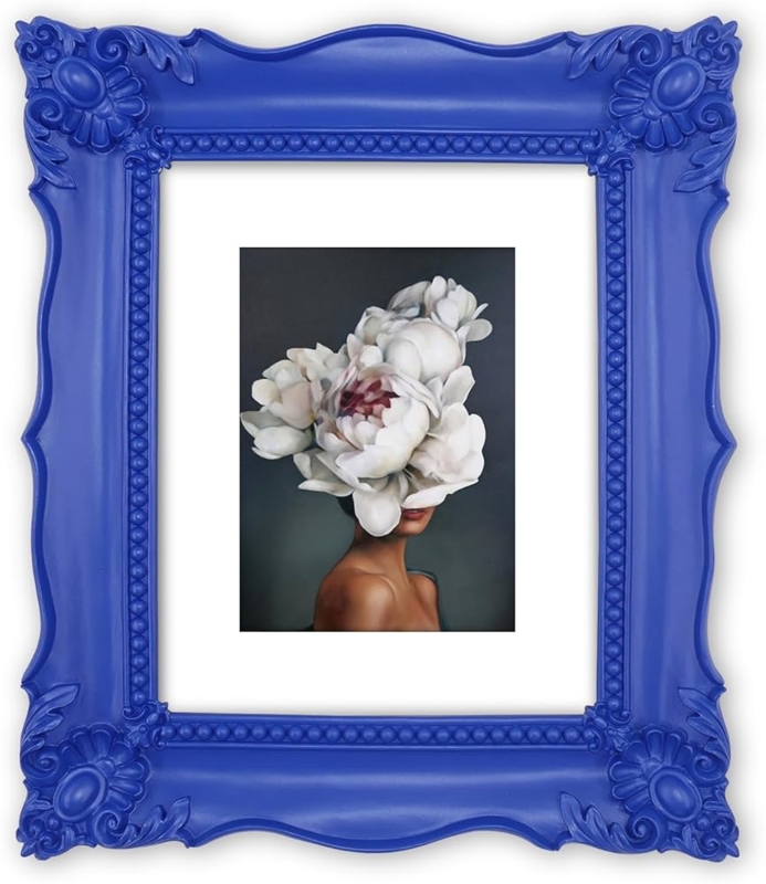 Picture Frame Klein Blue Baroque Scrollwork Beaded Inner Trim eclectic
