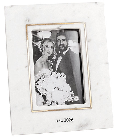 Picture Frame Marble Texture, Gold Inner Border Engraved Year Detail