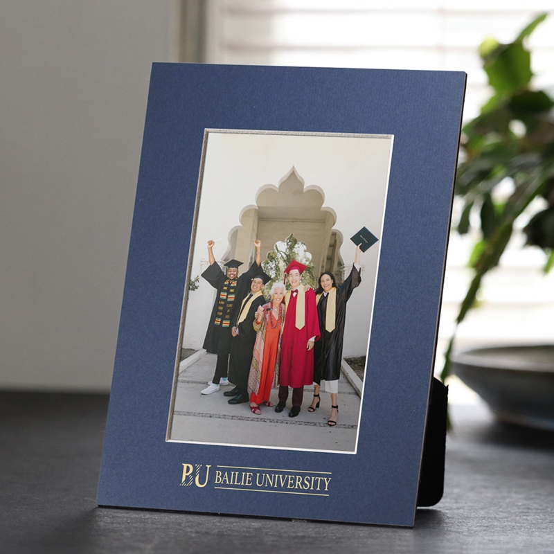 Picture Frame Navy Blue Mat Board Gold Foil Personalized Bevel Cut