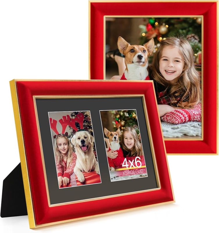 Picture Frame Red Velvet Gold Border Multi Opening Holiday Elegant