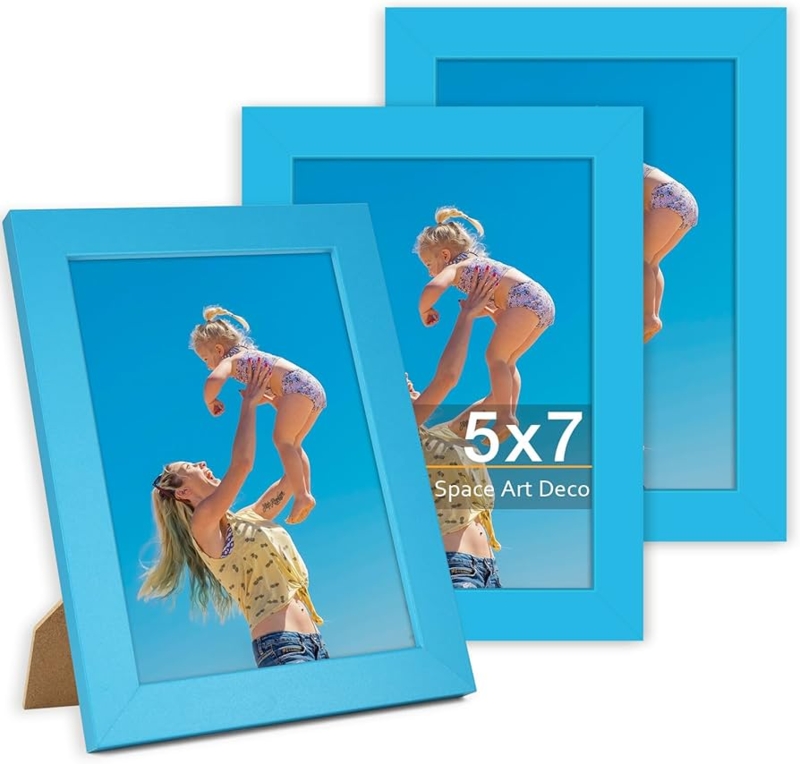 Picture Frame Set Cyan Vibrant Blue Modern Tabletop Easel Back