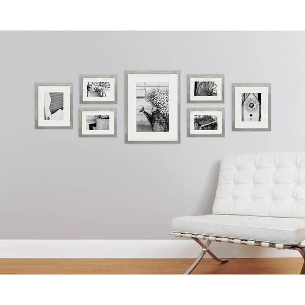 Picture Frame Set Greywash Finish White Matting Minimalist Gallery Wall Kit