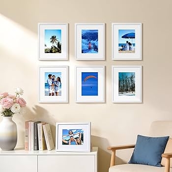Picture Frame Set White Molding, Symmetrical Grid Gallery Wall Arrangement