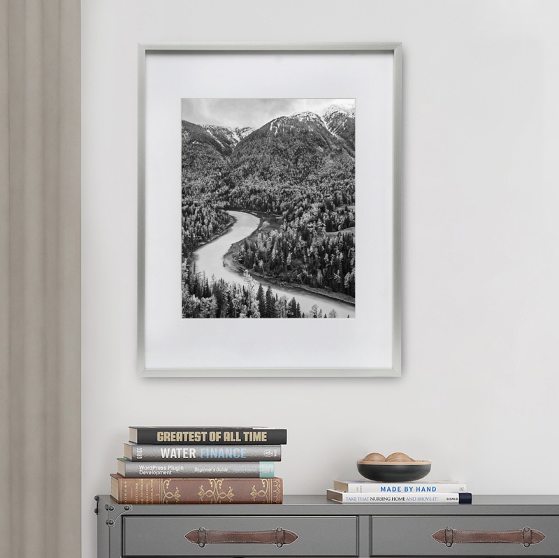 Picture Frame Wide Mat Border Silver Aluminum Contemporary Landscape