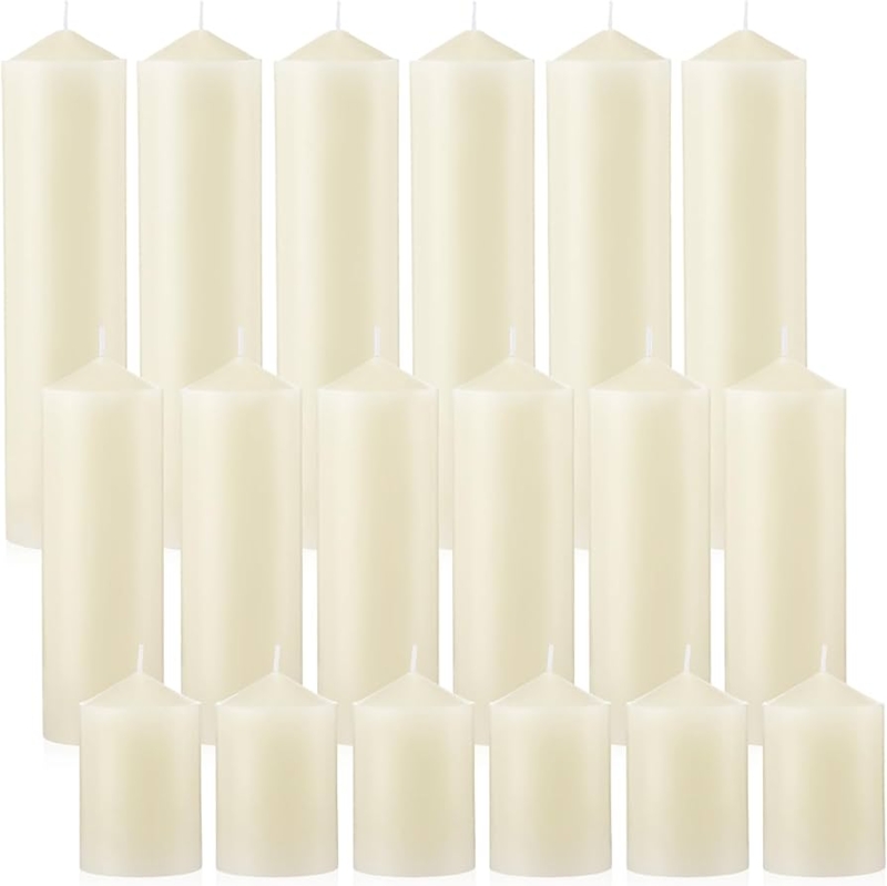 Pillar Candle Bulk Quantity Ivory White Graduated Heights Set