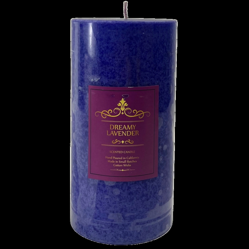 Pillar Candle Deep Purple Hue Mottled Finish Decorative Label