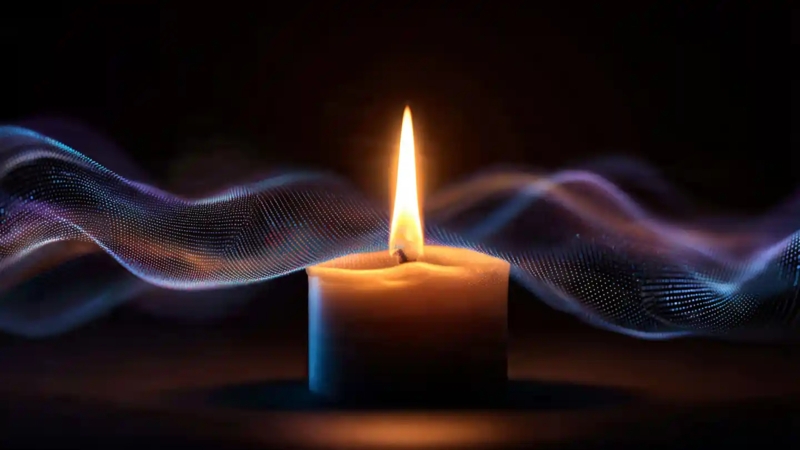 Pillar Candle Digital Mesh Background Amber Flame Mystical Setting