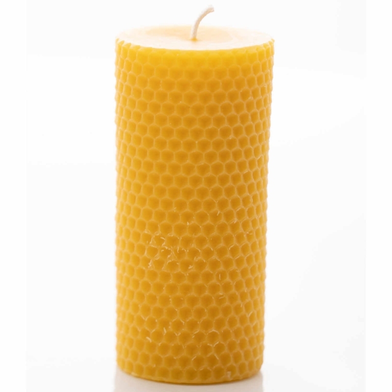 Pillar Candle featuring Hexagonal Honeycomb Texture and Exposed Wick