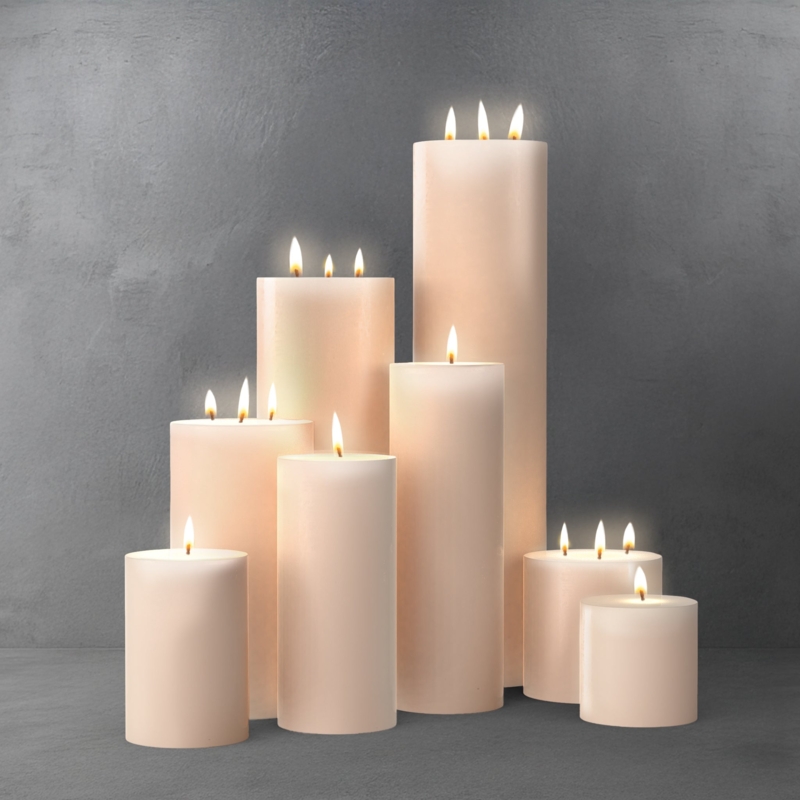 Pillar Candle Grouped Composition in Varying Heights, Minimalist Display