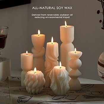 Pillar Candle Handmade Look Ribbed Twisted Surface White Matte Finish
