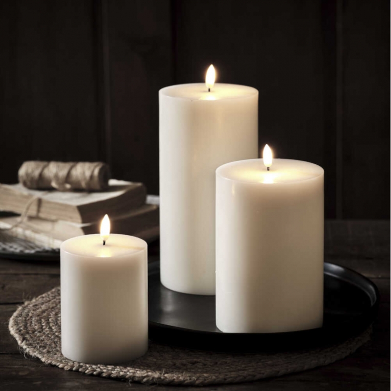 Pillar Candle Jute Woven Mat Staggered Heights Matte Black Tray Rustic