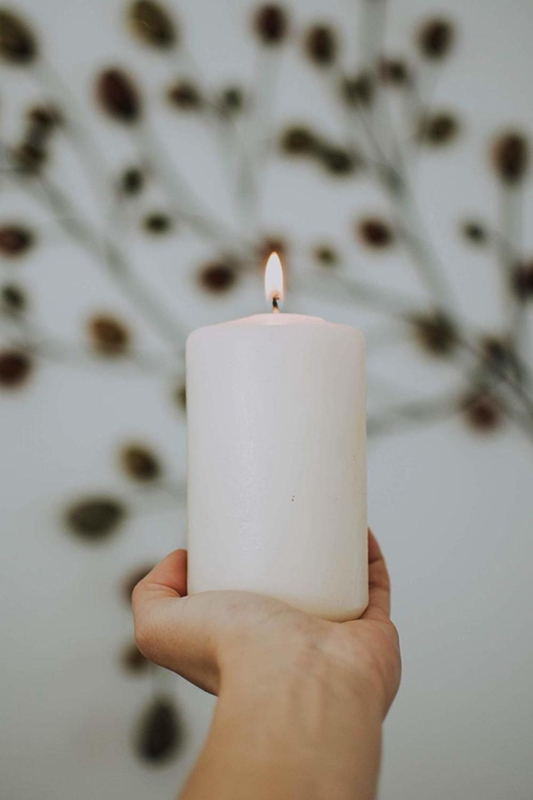 Pillar Candle Lit Wick Matte Wax Cylindrical Shape Earthy