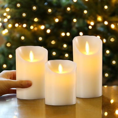 Pillar Candle Melted Edge Detail Set Of 3 Flickering Battery Operated