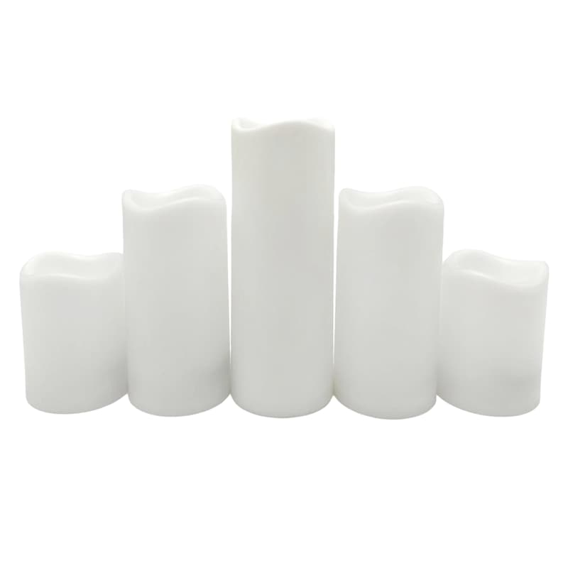Pillar Candle Set All Weather White Flameless with Wavy Top