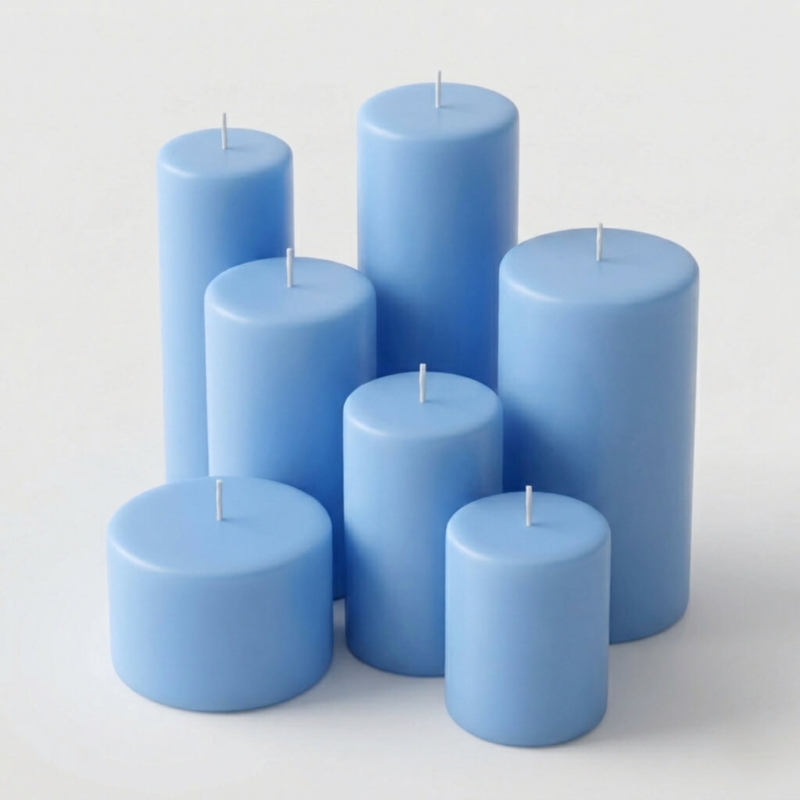 Pillar Candle Set Light Blue Matte Varying Sizes