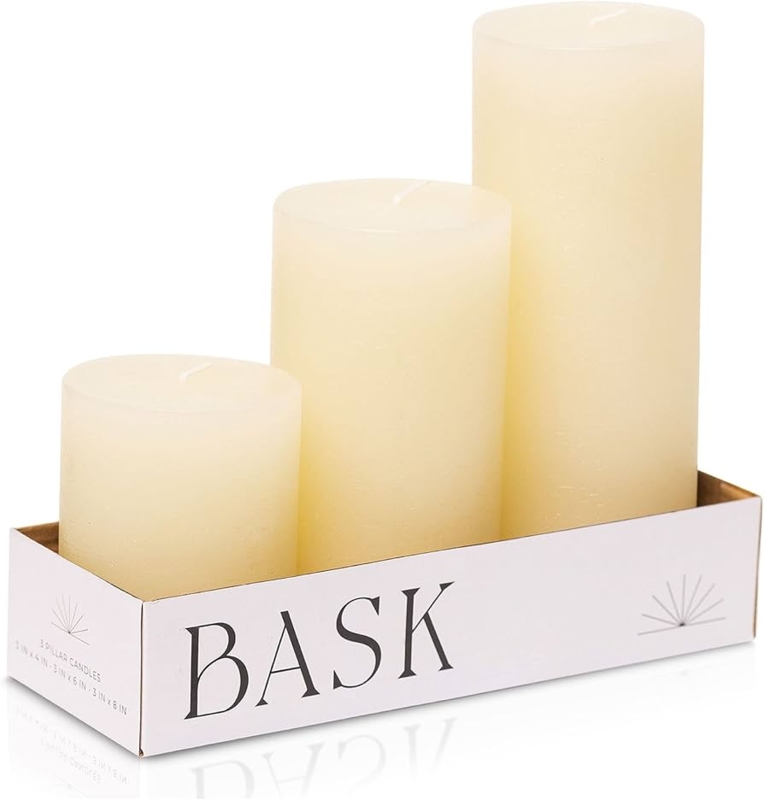 Pillar Candle Set Mottled Wax Finish Stepped Heights Ivory Unscented