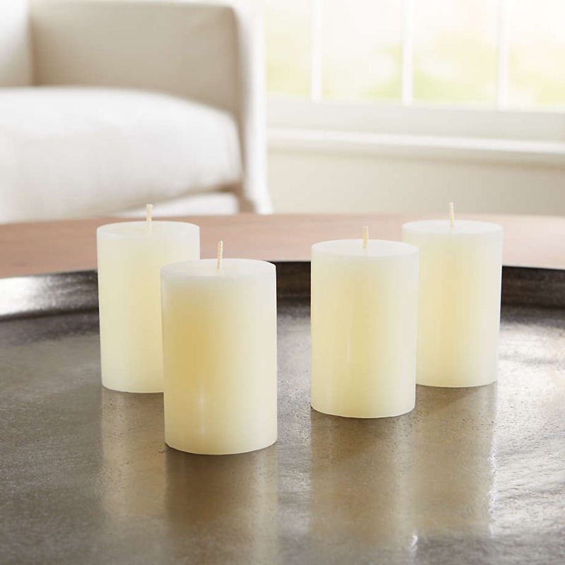 Pillar Candle Set of Four on Metallic Tray, Smooth Matte Finish